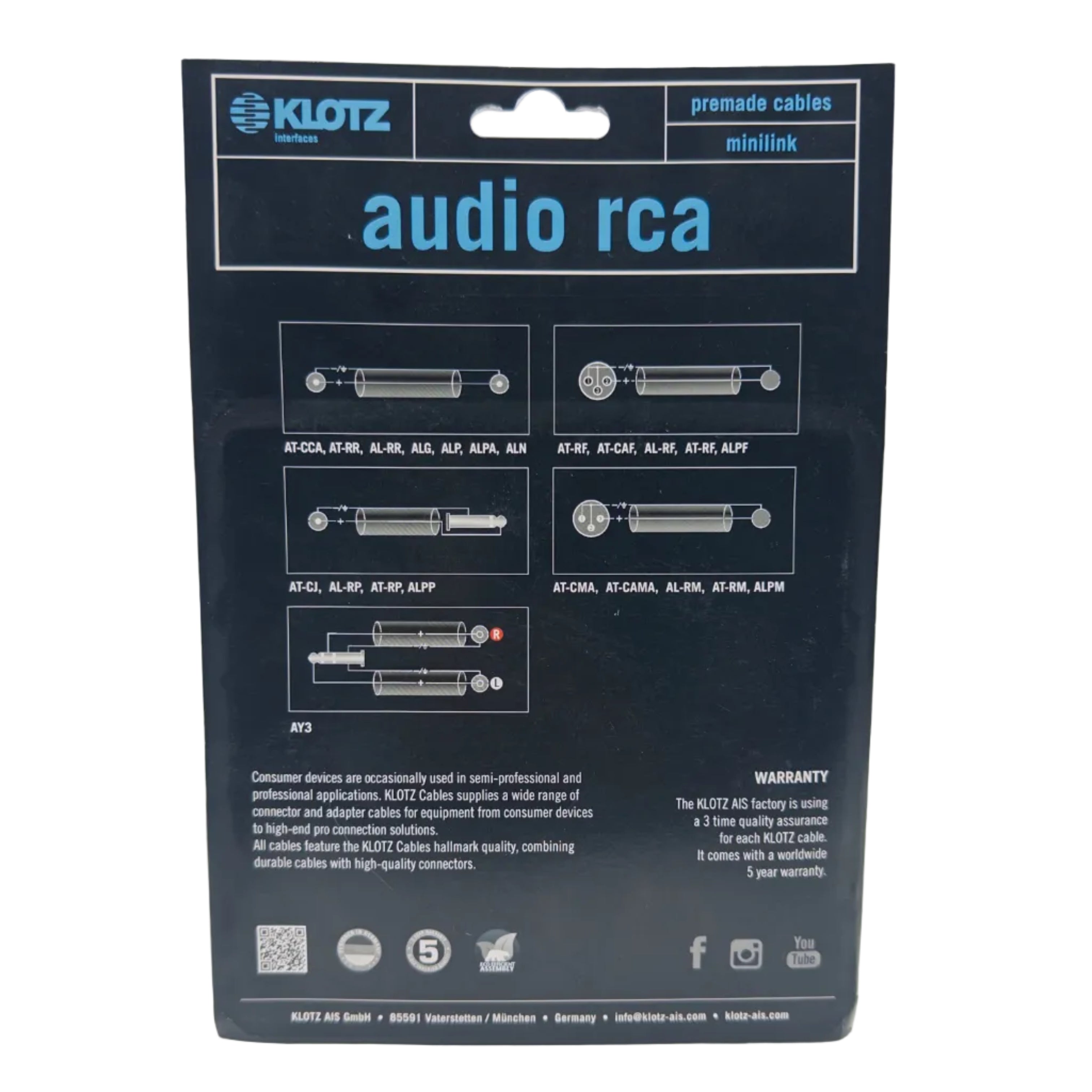 Klotz AL-RR0300 RCA cable with gold-plated contacts L/R Pair