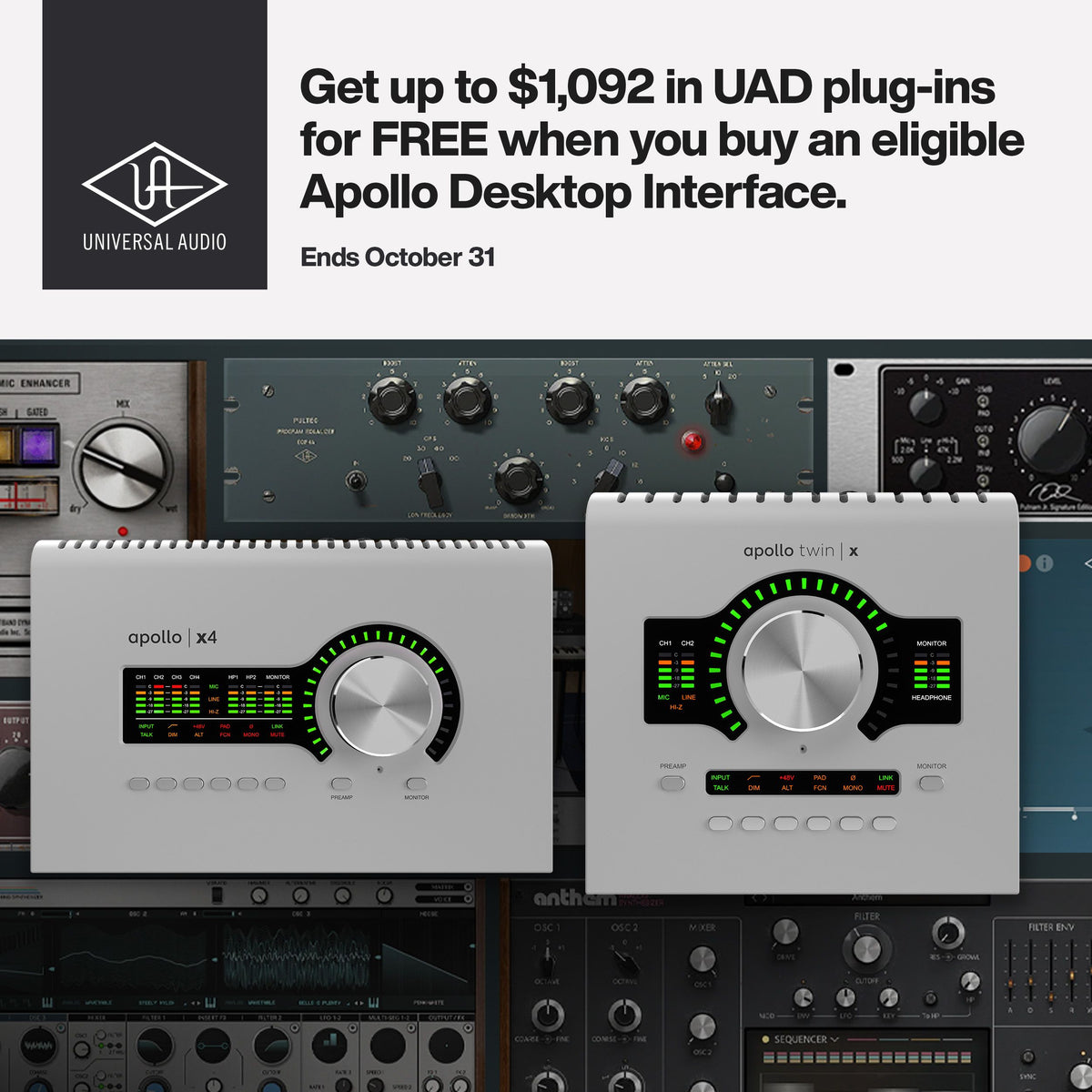 Universal Audio Apollo Twin X QUAD Gen 2 – 10x6 Desktop Thunderbolt Audio Interface with 2 Unison Preamps & QUAD Core DSP (Essentials+ or Studio+ Edition)