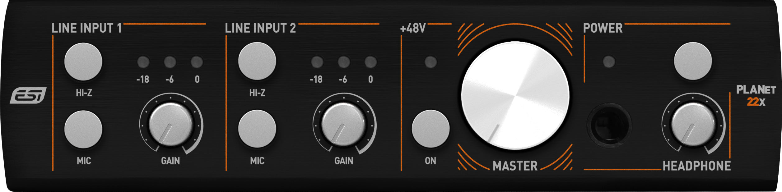 ESI Audio planet 22x - Professional Dante audio interface with 2 inputs / 2 outputs - Black
