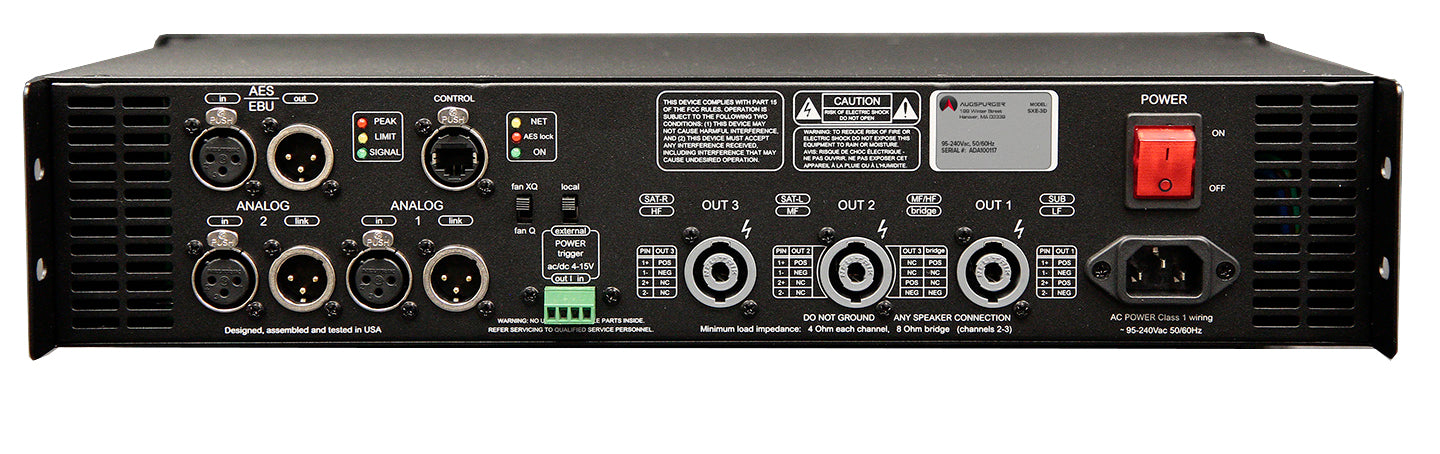 Augspurger SXE-3D Three-Way DSP Rack-Mount Amplifier - Professional Audio Design, Inc