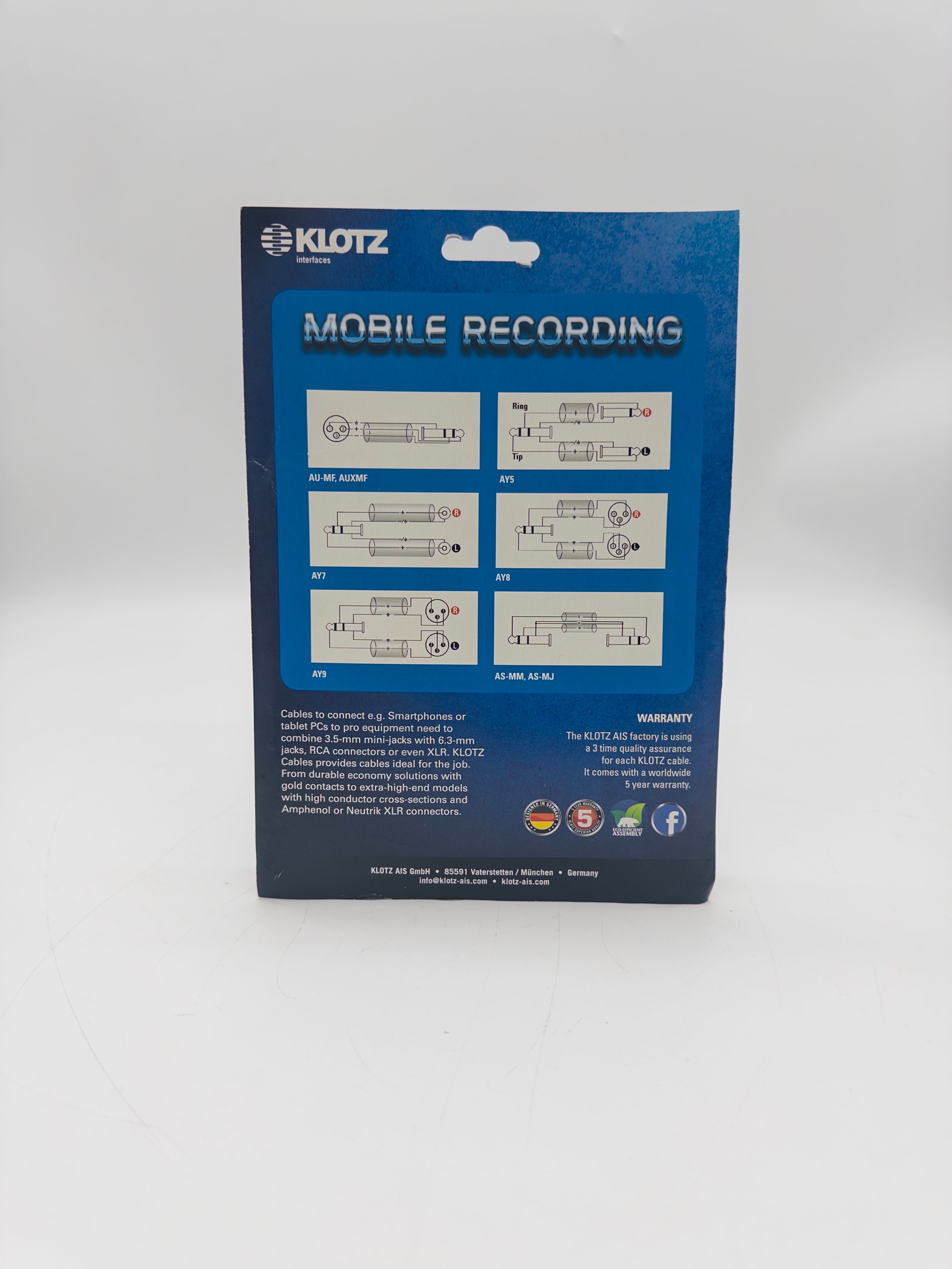 Klotz AY8-0300 3.5mm plug to 2x XLR-F