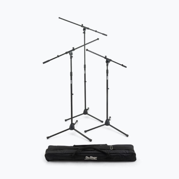 On-Stage MSP7703 - Three Euro Boom Mic Stands with Bag
