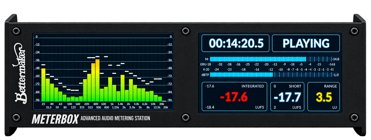 Bettermaker Meterbox dual-display audio metering station, front view