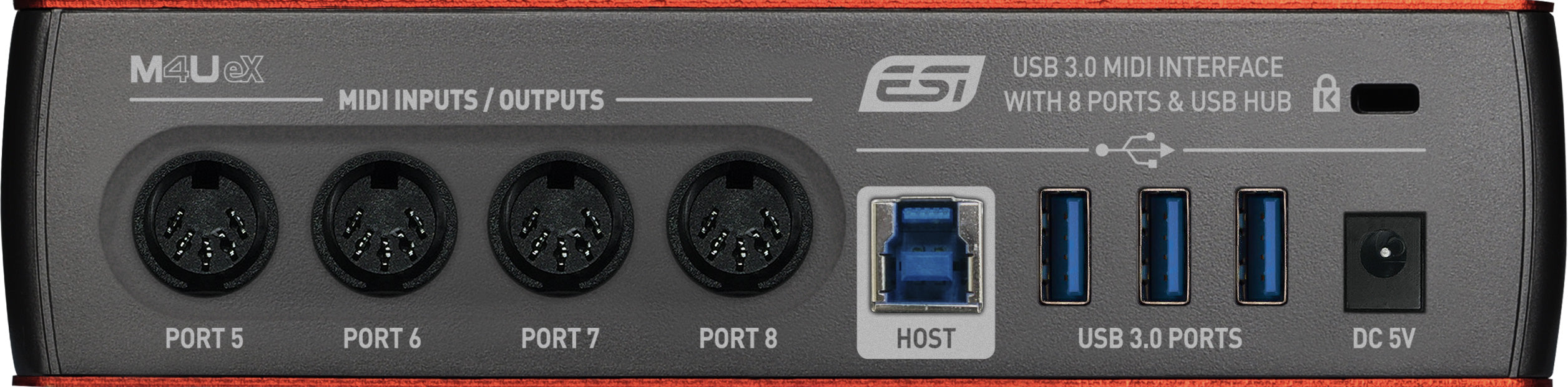 ESI Audio M4U eX - 8-port USB 3.0 MIDI interface with USB hub - Black/Orange