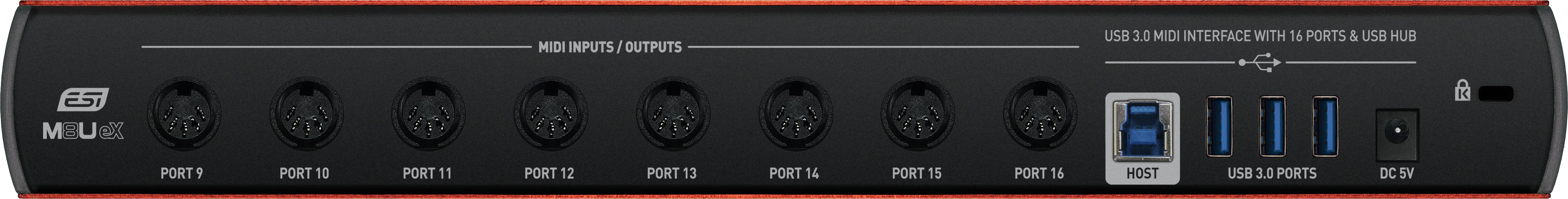 ESI Audio M8U eX - 16-port USB 3.0 MIDI interface with USB hub - Black/Orange