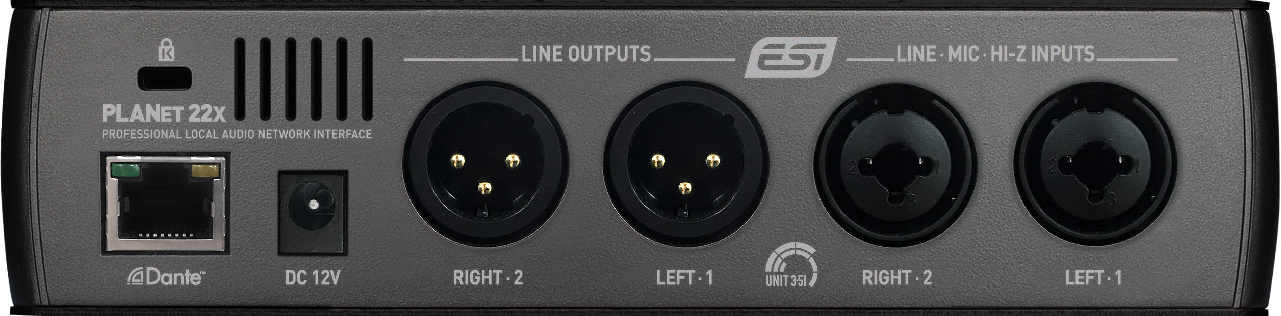 ESI Audio planet 22x - Professional Dante audio interface with 2 inputs / 2 outputs - Black