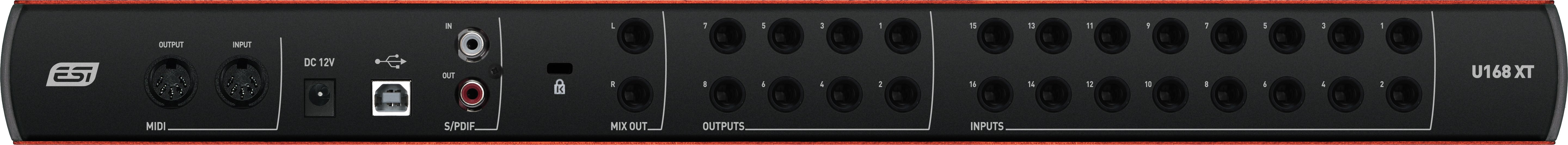 ESI Audio U168 XT - Professional 24-bit USB Audio Interface with 16 Inputs / 8 Outputs - Black/Orange