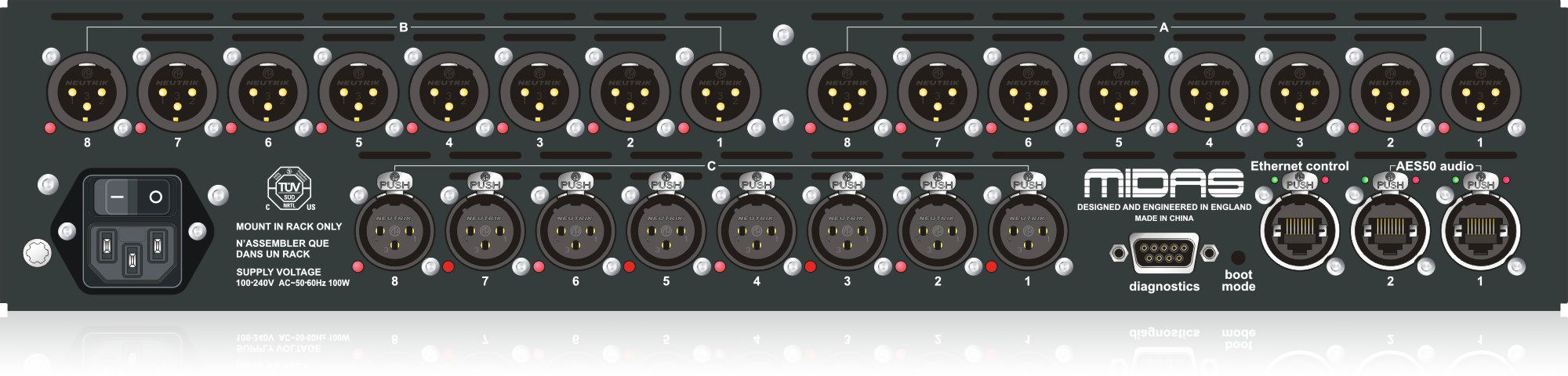 Midas DL154 - 8 Input, 16 Output Stage Box with 8 Midas Microphone Preamplifiers