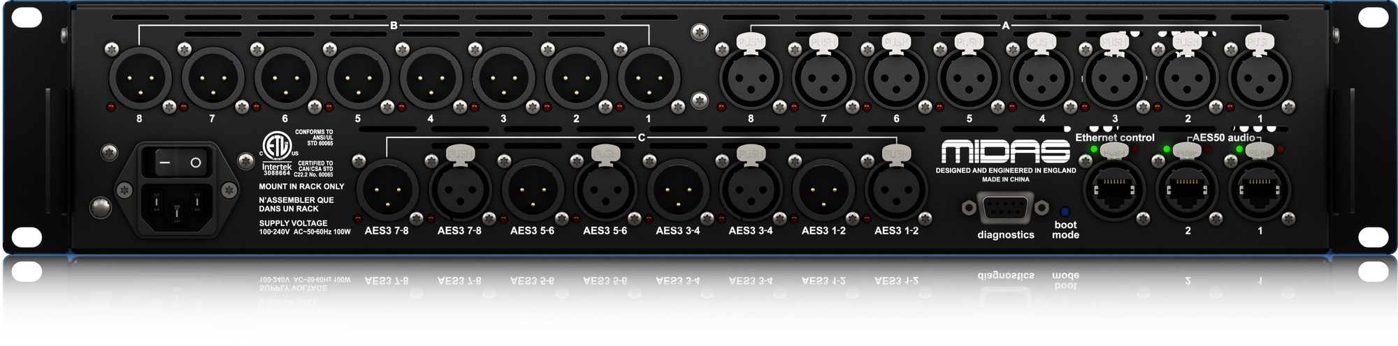 Midas DL155 - 16 Input, 16 Output Stage Box with 8 Midas Microphone Preamplifiers and AES3 Digital Interface