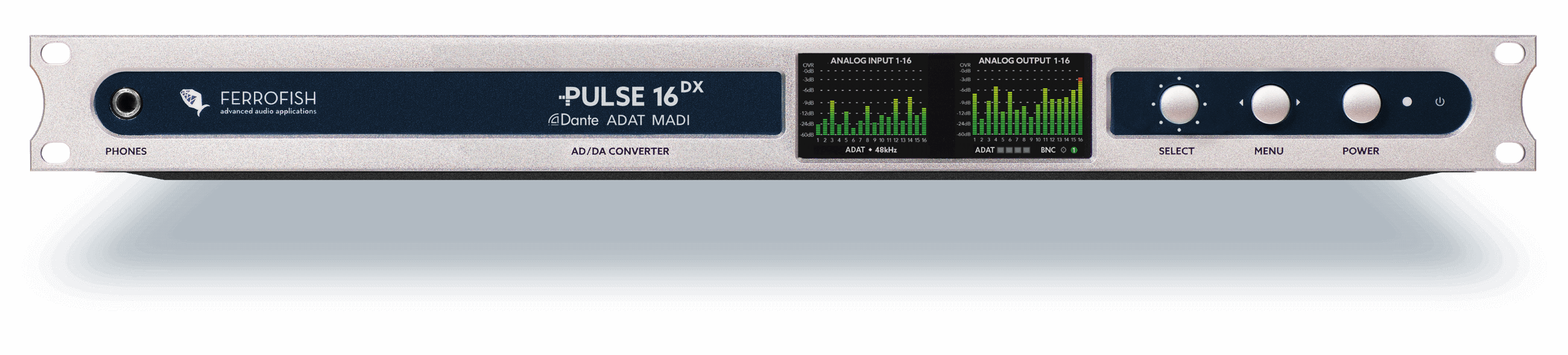 Ferrofish Pulse 16 DX +24dBu - Same as Pulse 16 DX, with analog I/O modified for +24dBu level compatibility