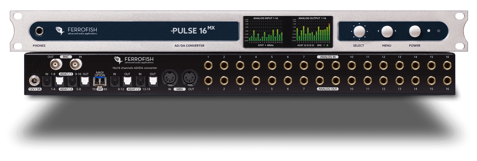 Ferrofish Pulse 16 MX +24dBu - Same as Pulse 16 MX, with analog I/O modified for +24dBu level compatibility