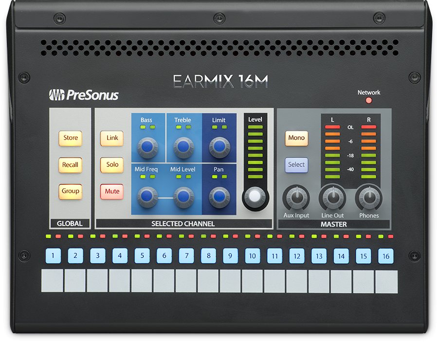 PreSonus EarMix 16M 16 channel AVB Networked Personal Monitor Mixer - Mixing Console - Professional Audio Design, Inc