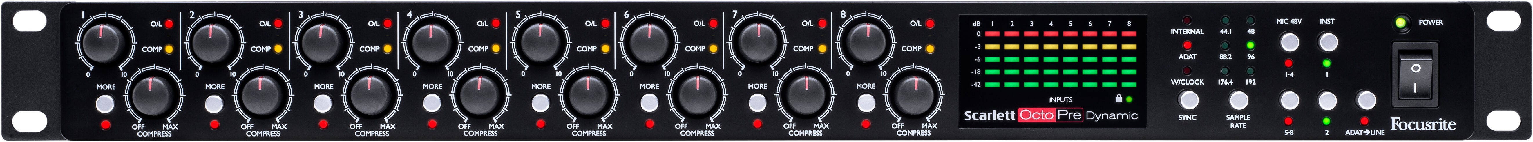 Focusrite Scarlett OctoPre Dynamic Eight-Channel Mic Pre With A-D/D-A Conversion and Analogue Compression - Mic Preamp - Professional Audio Design, Inc